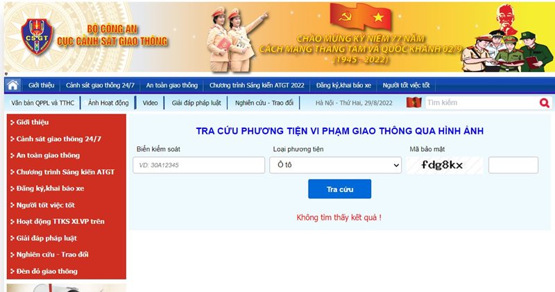 Tra cứu phạt nguội trên website Cục Cảnh sát giao thông