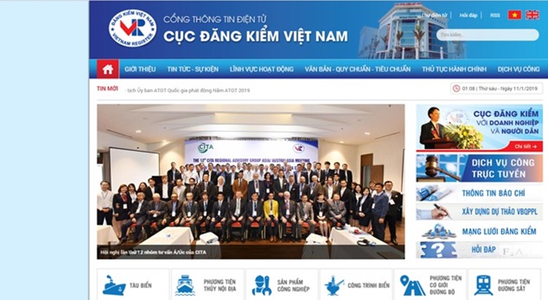 Truy cập vào website của cục đăng kiểm Việt Nam