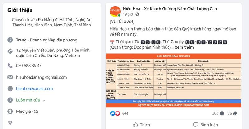 Tham khảo thông báo từ nhà xe Hiếu Hoa