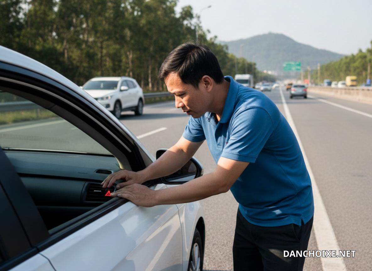 Đầu tiên cần tấp xe vào lề an toàn và bật cảnh báo